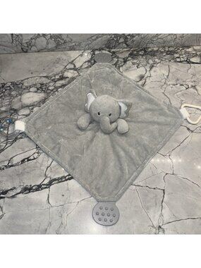 Modern Baby Elephant Lovey Snuggle Blankie Boy Gray Plush Teethers 12x12 Solid
